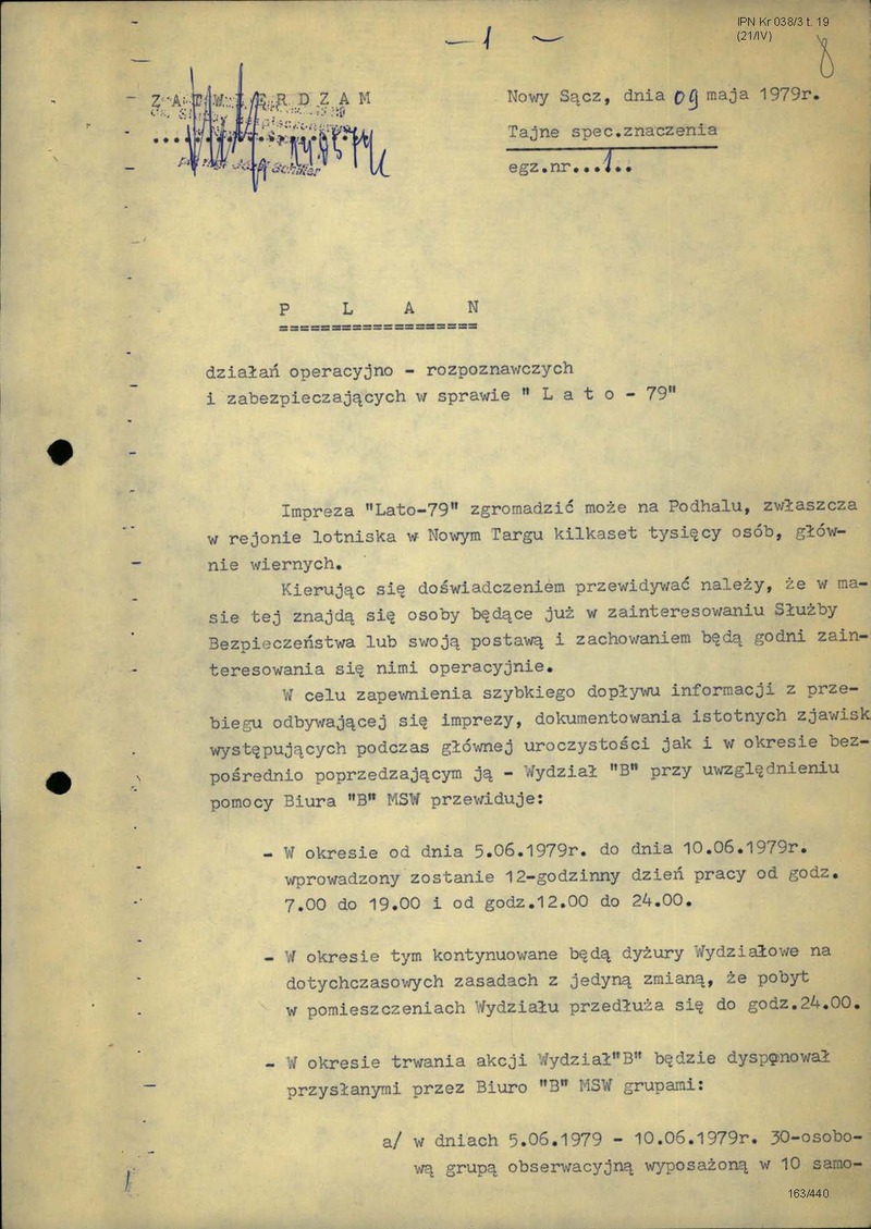 Plan działań operacyjno-rozpoznawczych i zabezpieczajacych w sprawie "Lato-79" z dn. 9 V 1979 r., IPN Kr 038_3_t.19_s.8-11, cały dokument w załączonym pliku .pdf