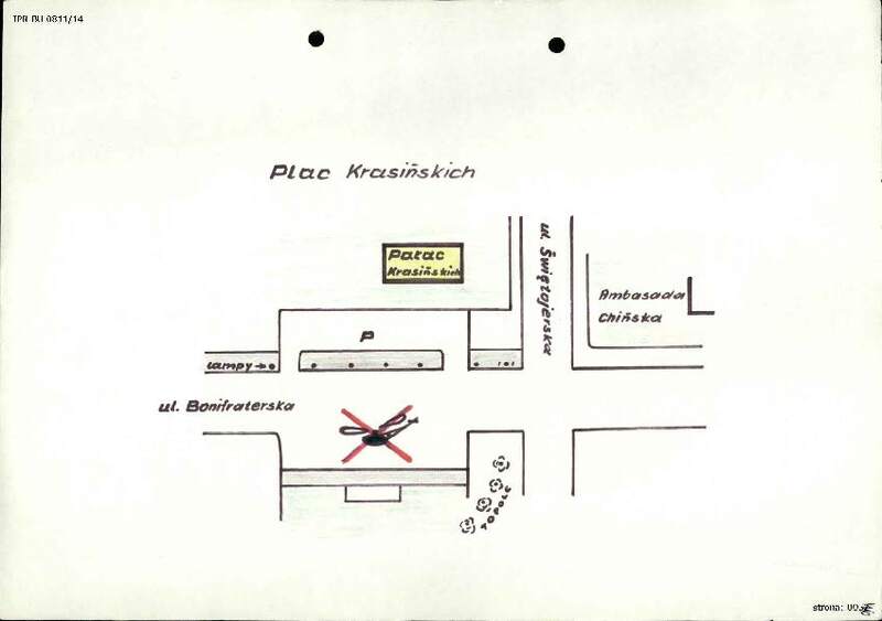 Plan sytuacyjny Placu Krasińskich podczas wizyty Papieża w Warszawie, IPN BU 0811/14, s. 46