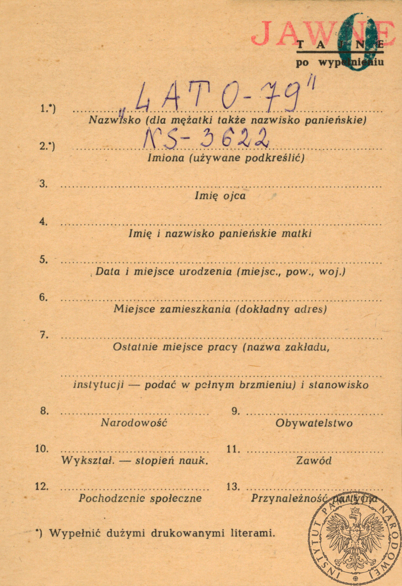 Karta Mkr-2 z Kartoteki prowadzonych spraw operacyjnych b. WUSW Nowy Sącz zawierająca informacje nt. materiałów zgromadzonych w związku z I pielgrzymką Jana Pawła II (1/2)